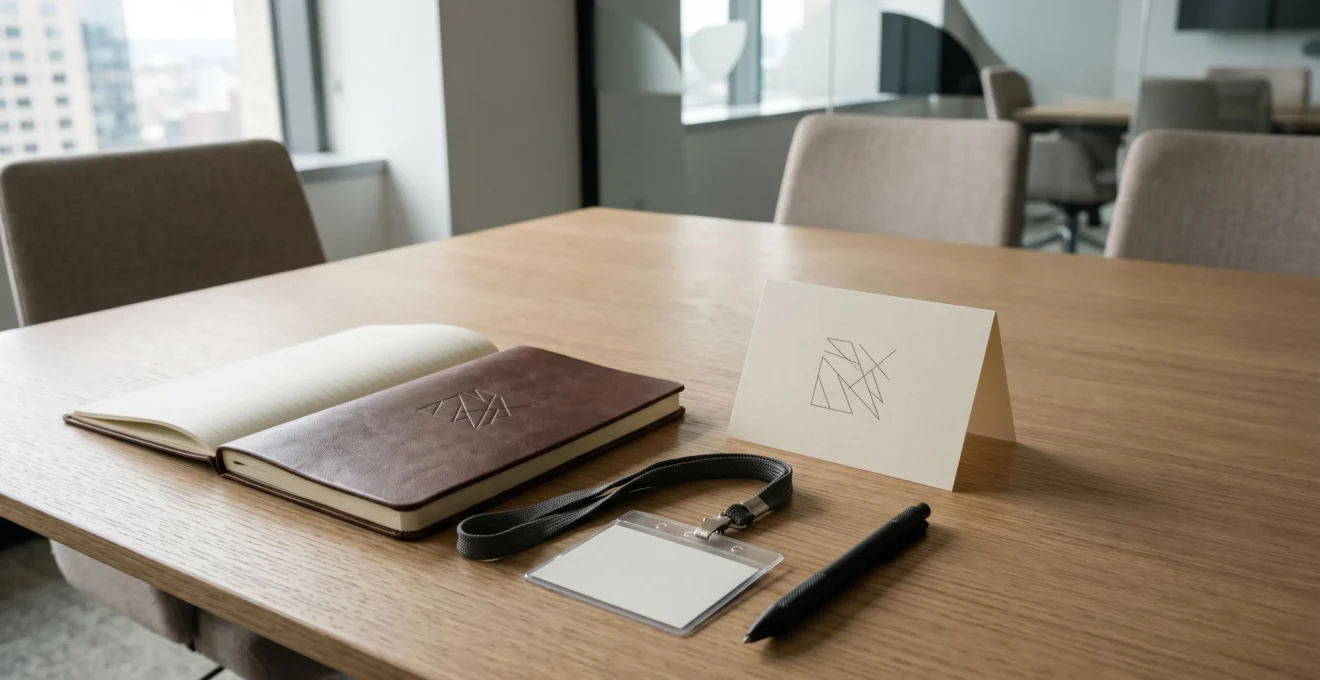 Papeterie de séminaire professionnelle soigneusement disposée symbolisant la crédibilité d'une entreprise